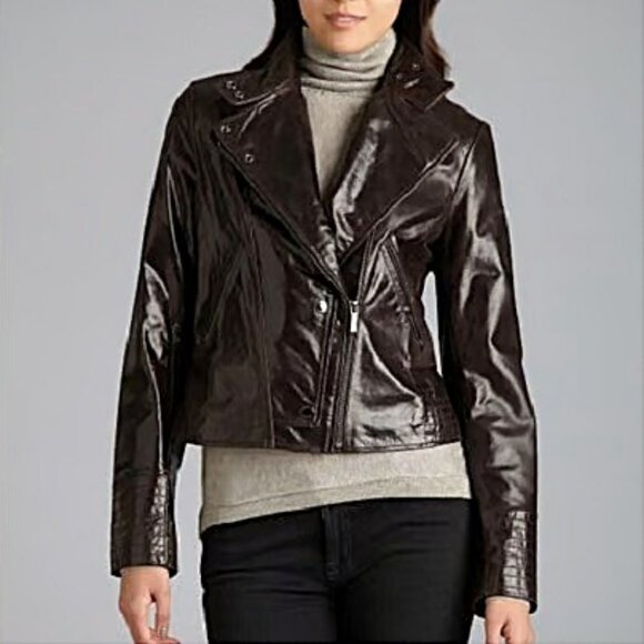 Leather Bikers Jacket By Laundry Bikercore Sz.M - Picture 4 of 13